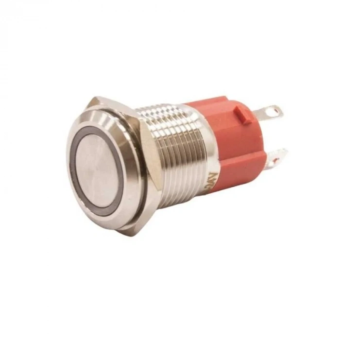 WD16D-P1Z-E 16mm Düz Anahtarlı Işıklı Metal Buton - Beyaz