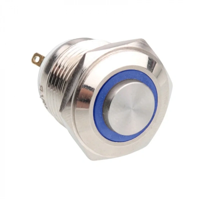 WD16H-G1-E 16mm Çıkık Yaylı Işıklı Metal Buton - Mavi