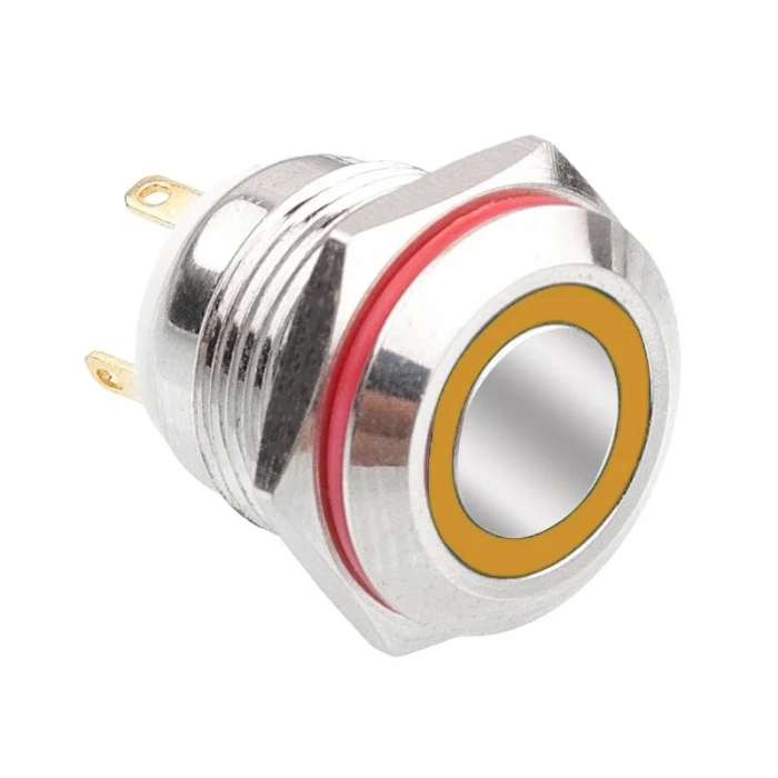 WD16H-P1-E 16mm Düz Yaylı Işıklı Metal Buton - Sarı