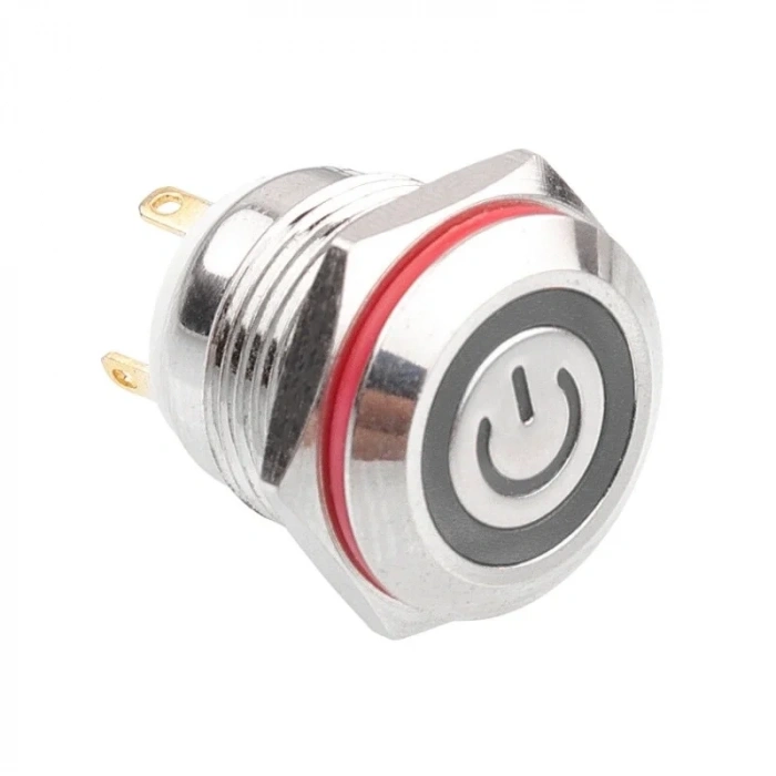 WD16H-P1-EC 16mm Düz Yaylı Işıklı Power Metal Buton - Beyaz
