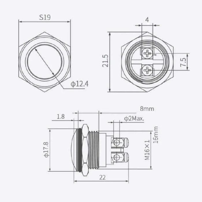 WD16H-Q0 16mm Bombeli Yaylı Metal Buton