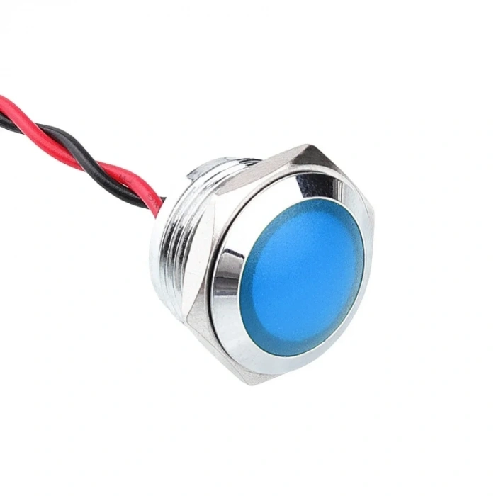 WD16L-P2 16mm 12-24V Kablolu Metal Sinyal Lambası - Mavi