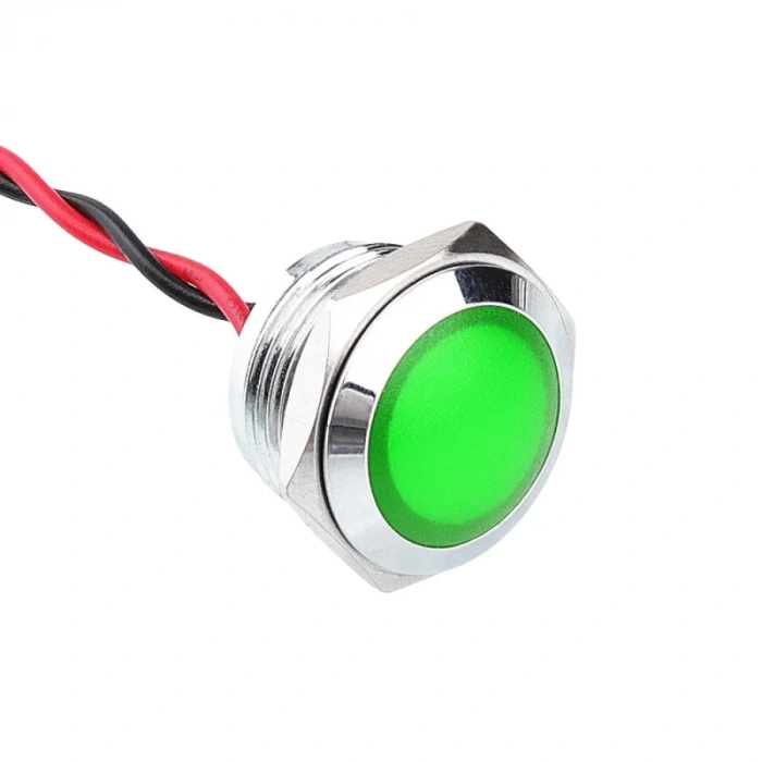 WD16L-P2 16mm 12-24V Kablolu Metal Sinyal Lambası - Yeşil