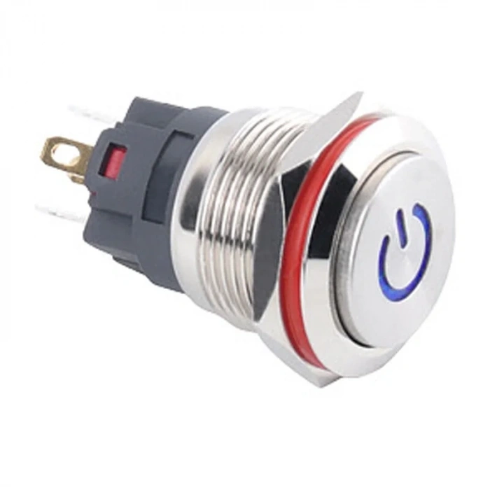 WD19A-G1-C 19mm Çıkık Yaylı Işıklı Power Metal Buton - Mavi