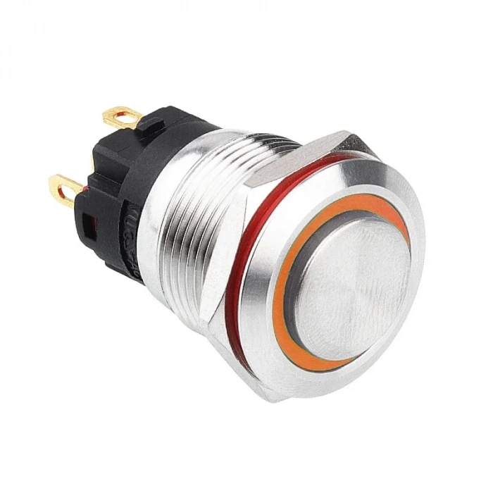 WD19A-G1-E 19mm Çıkık Yaylı Işıklı Metal Buton - Sarı