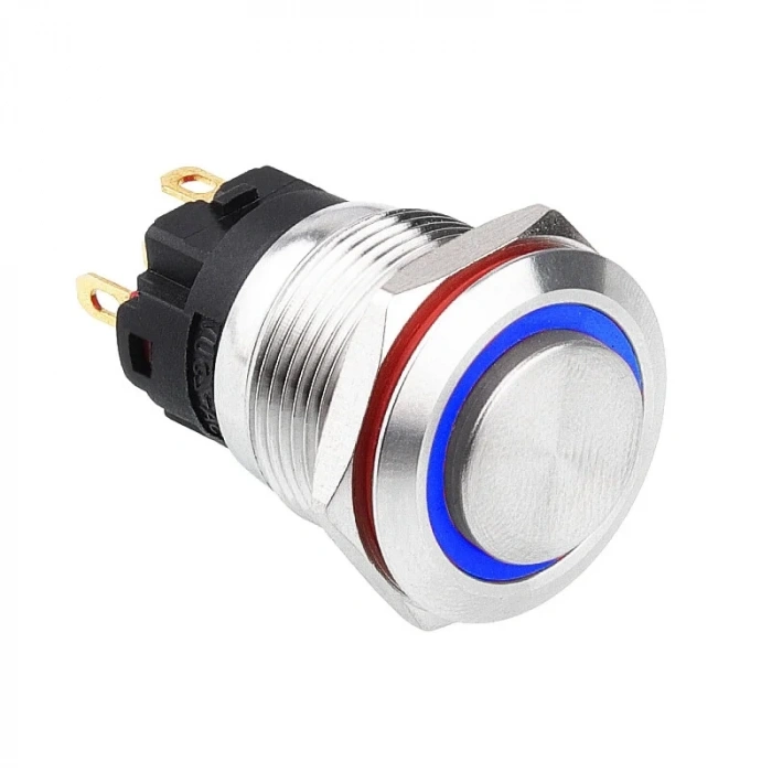 WD19A-G1Z-E 19mm Çıkık Anahtarlı Işıklı Metal Buton - Mavi