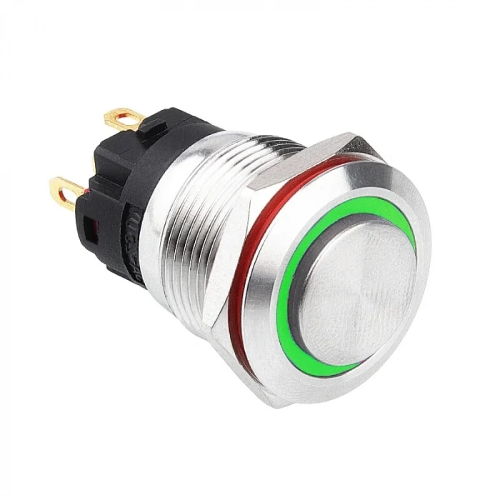 WD19A-G1Z-E 19mm Çıkık Anahtarlı Işıklı Metal Buton - Yeşil