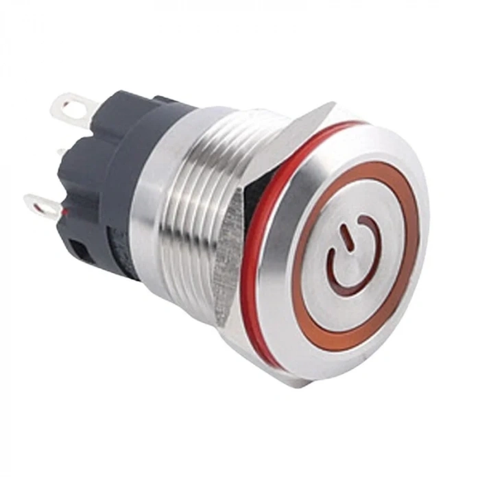 WD19A-P1-EC 19mm Düz Yaylı Işıklı Power Metal Buton - Sarı