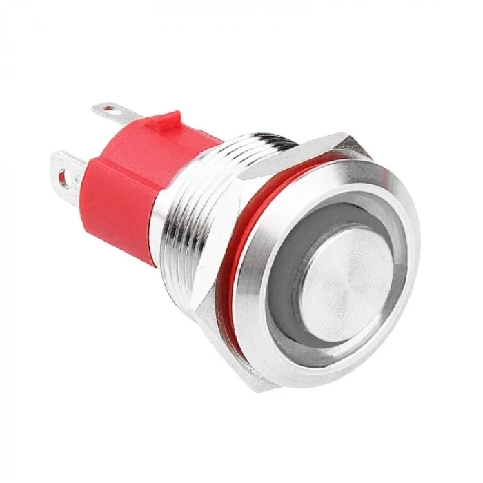 WD19D-G1-E 19mm Çıkık Yaylı Işıklı Metal Buton - Beyaz