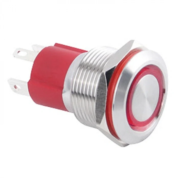 WD19D-P1Z-E 19mm Düz Anahtarlı Işıklı Metal Buton - Kırmızı