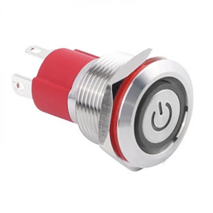 WD19D-P1Z-EC 19mm Düz Anahtarlı Işıklı Power Metal Buton - Beyaz