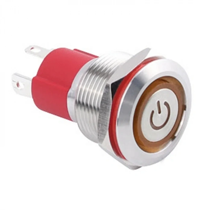 WD19D-P1Z-EC 19mm Düz Anahtarlı Işıklı Power Metal Buton - Sarı