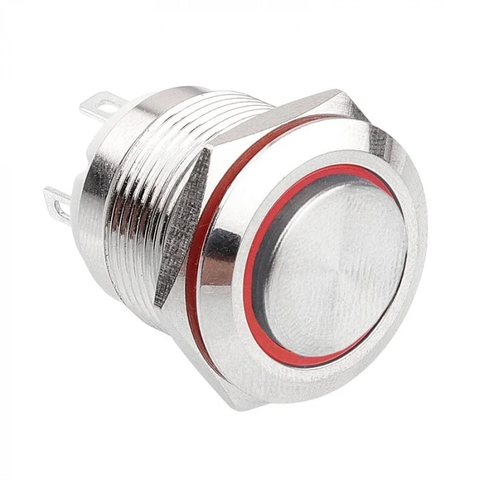 WD19H-G1-E 19mm Çıkık Yaylı Işıklı Metal Buton - Kırmızı