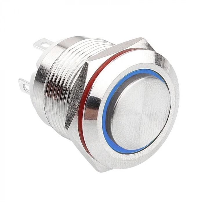 WD19H-G1-E 19mm Çıkık Yaylı Işıklı Metal Buton - Mavi
