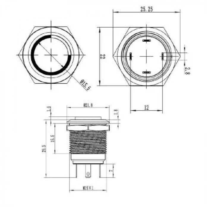 WD19H-G1-E 19mm Çıkık Yaylı Işıklı Metal Buton - Sarı