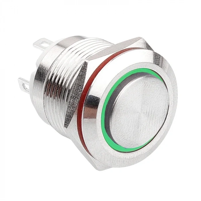WD19H-G1-E 19mm Çıkık Yaylı Işıklı Metal Buton - Yeşil