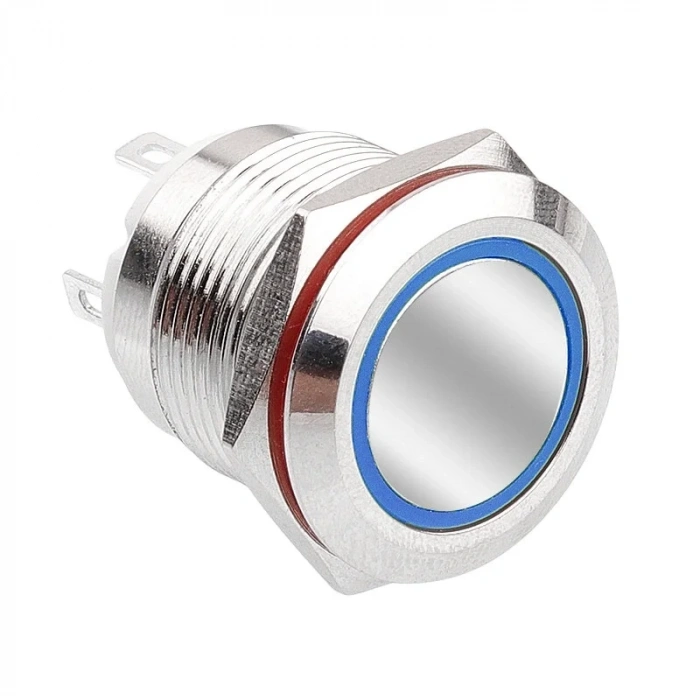 WD19H-P1-E 19mm Düz Yaylı Işıklı Metal Buton - Mavi