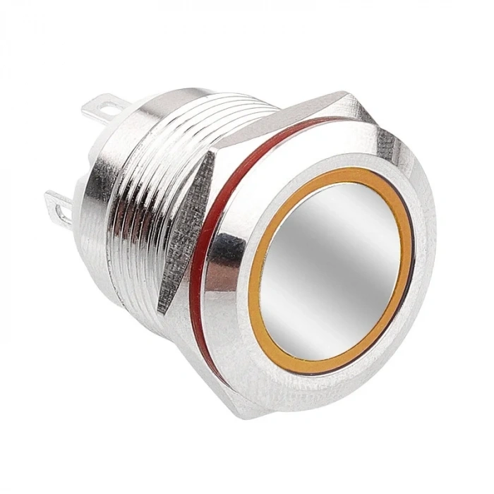 WD19H-P1-E 19mm Düz Yaylı Işıklı Metal Buton - Sarı