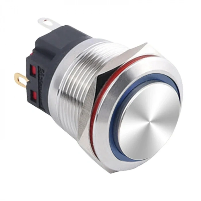 WD22B-G1-E 22mm Çıkık Yaylı Işıklı Metal Buton - Mavi