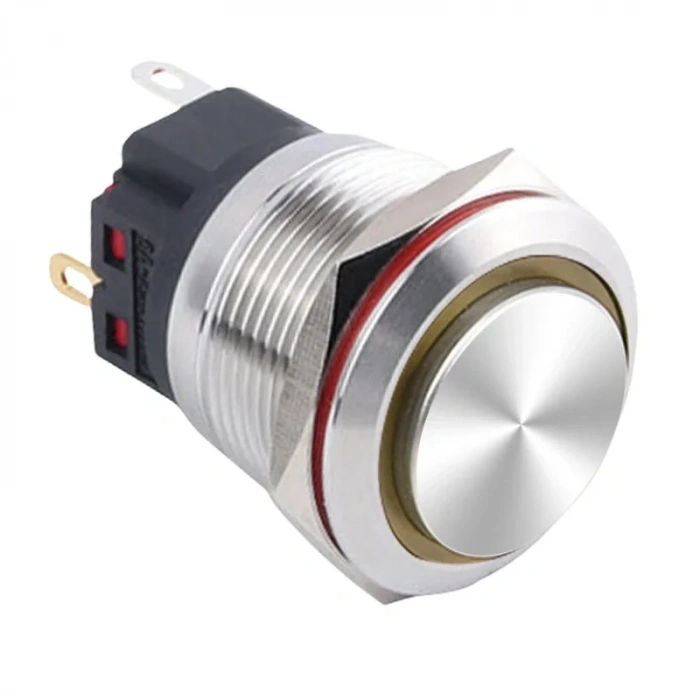 WD22B-G1-E 22mm Çıkık Yaylı Işıklı Metal Buton - Sarı
