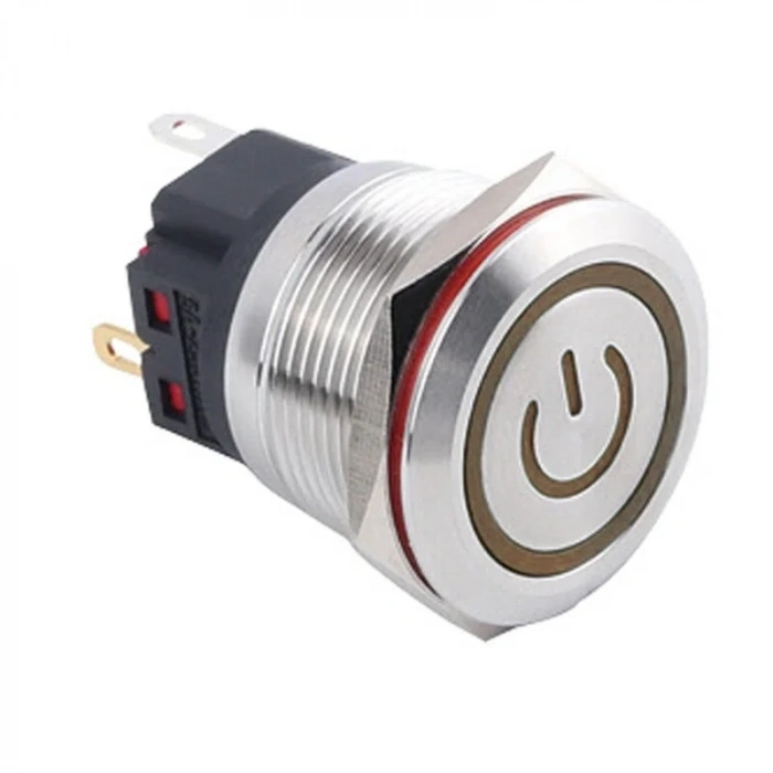 WD22B-P1-EC 22mm Düz Yaylı Işıklı Power Metal Buton - Sarı