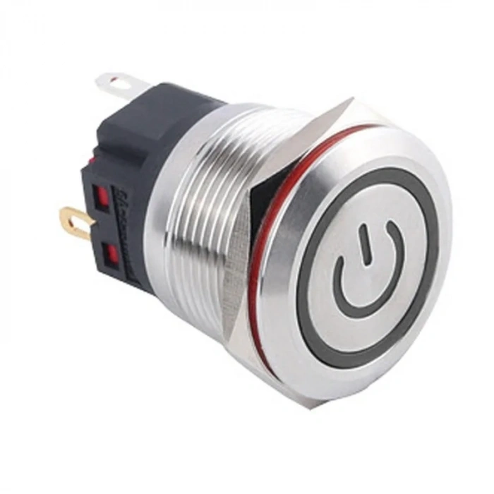 WD22B-P1Z-EC 22mm Düz Anahtarlı Işıklı Power Metal Buton - Beyaz