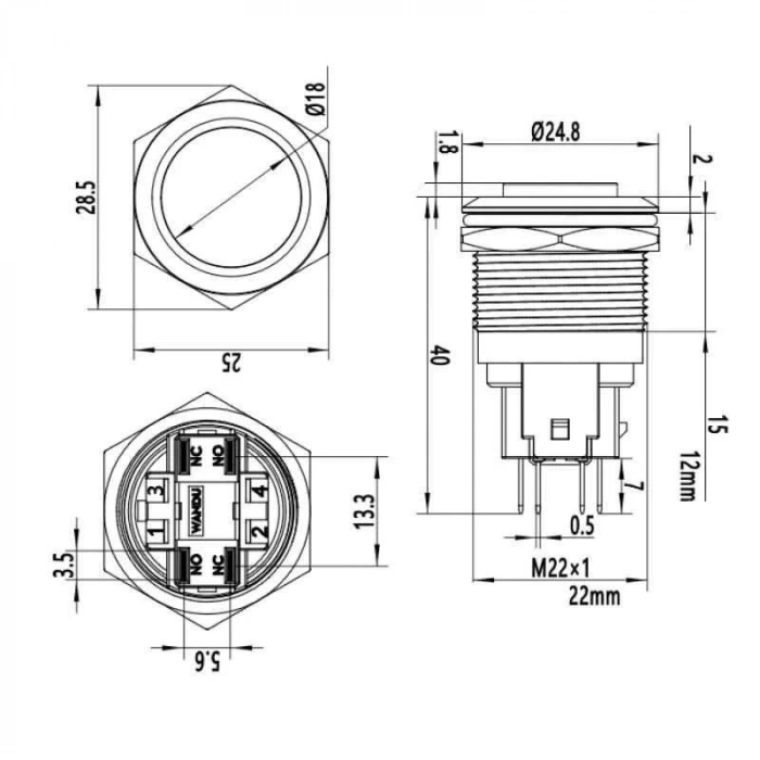 WD22E-G1Z 22mm Çıkık Anahtarlı Metal Buton