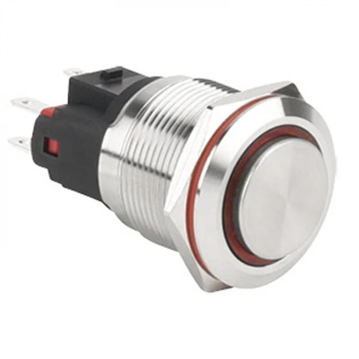 WD22E-G1Z-E 22mm Çıkık Anahtarlı Işıklı Metal Buton - Kırmızı