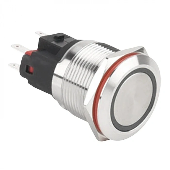 WD22E-P1-E 22mm Düz Yaylı Işıklı Metal Buton - Beyaz