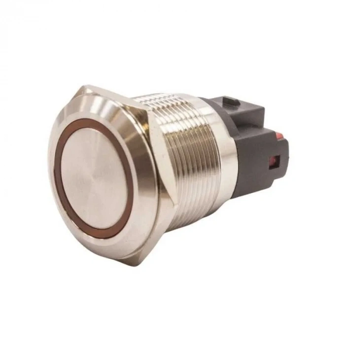 WD22E-P1-E 22mm Düz Yaylı Işıklı Metal Buton - Sarı