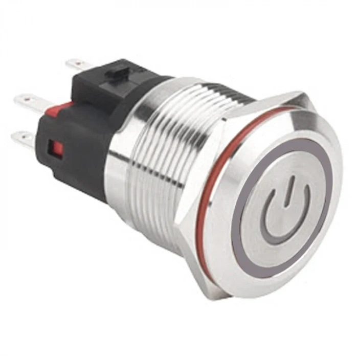 WD22E-P1Z-EC 22mm Düz Anahtarlı Işıklı Power Metal Buton - Beyaz
