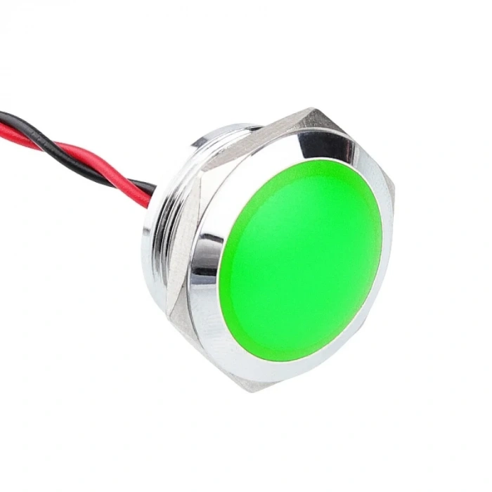 WD22L-P2 22mm 12-24V Kablolu Metal Sinyal Lambası - Yeşil