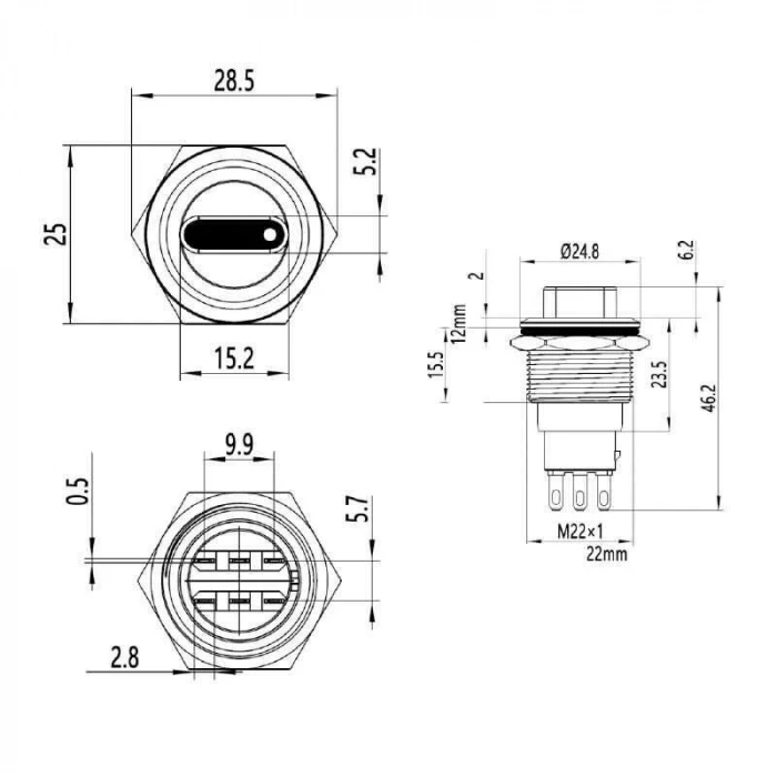 WD22X-P1 22mm Anahtarlı Mandal Buton 1NO+1NC