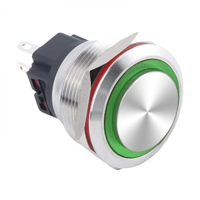 WD25B-G1Z-E 25mm Çıkık Anahtarlı Işıklı Metal Buton - Yeşil