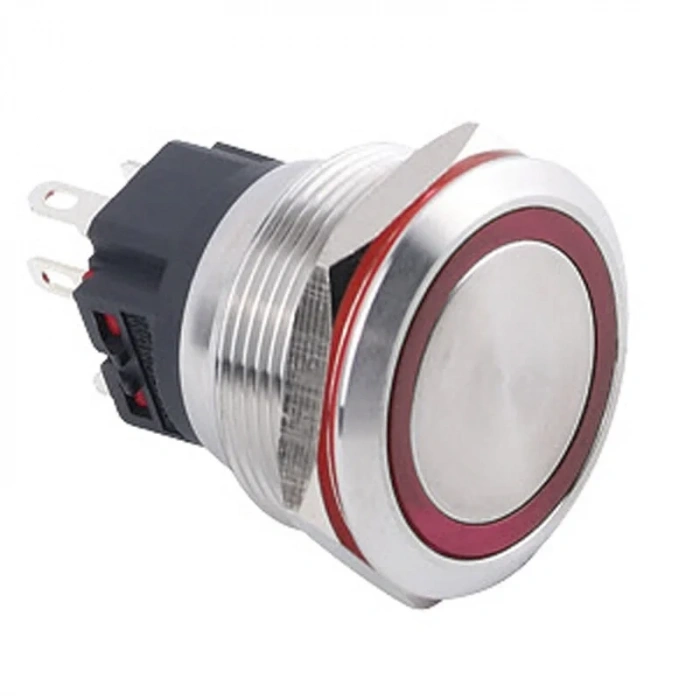 WD25B-P1Z-E 25mm Düz Anahtarlı Işıklı Metal Buton - Kırmızı