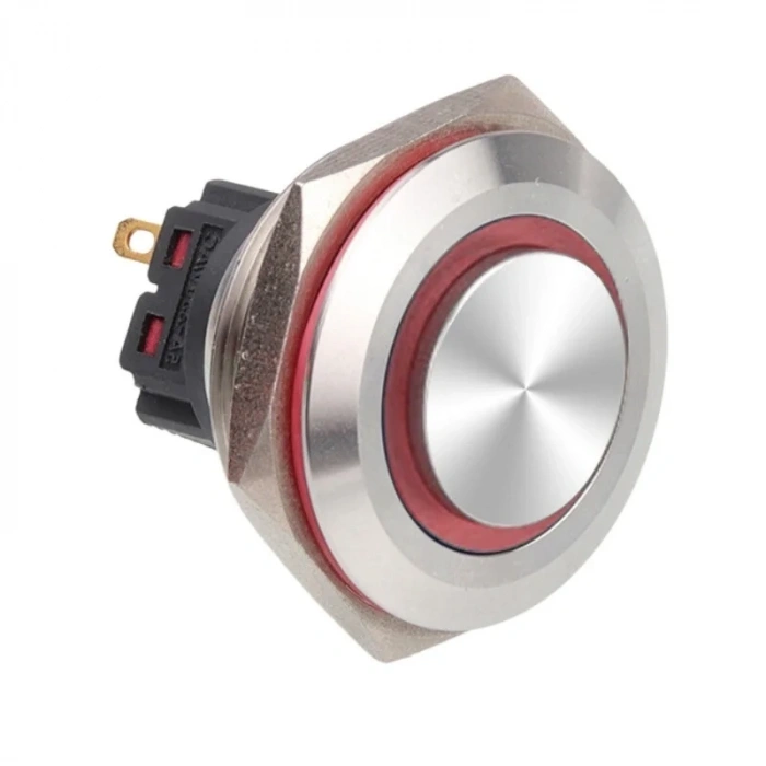 WD28B-G1Z-E 28mm Çıkık Anahtarlı Işıklı Metal Buton - Kırmızı