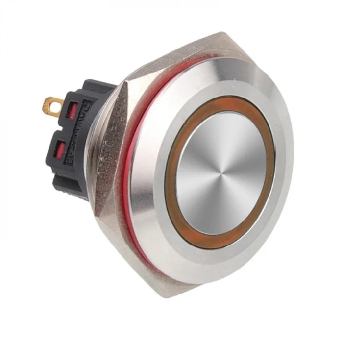 WD28B-P1-E 28mm Düz Yaylı Işıklı Metal Buton - Sarı