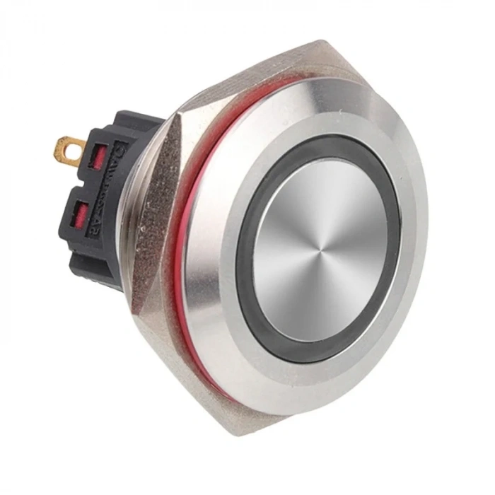 WD30B-P1-E 30mm Düz Yaylı Işıklı Metal Buton - Beyaz