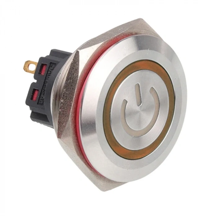 WD30B-P1-EC 30mm Düz Yaylı Işıklı Power Metal Buton - Sarı