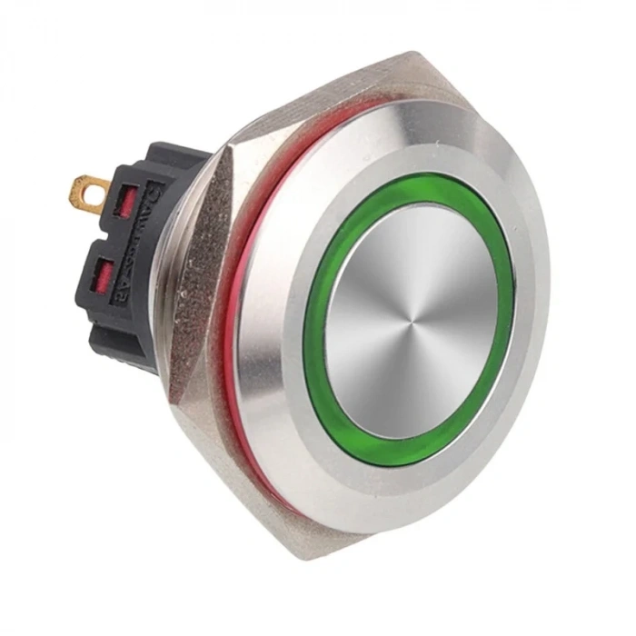 WD30B-P1Z-E 30mm Düz Anahtarlı Işıklı Metal Buton - Yeşil