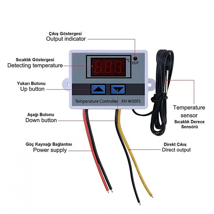 XH-W3001 12V DC Dijital Termostat 120W