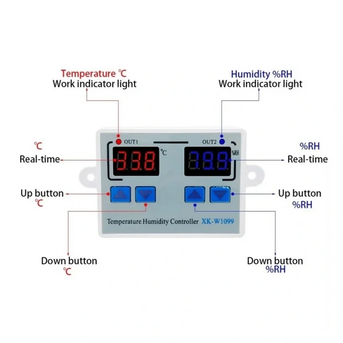 XK-W1099 220V Sıcaklık ve Nem Ölçer Ekranlı Termostat - Röle Modülü