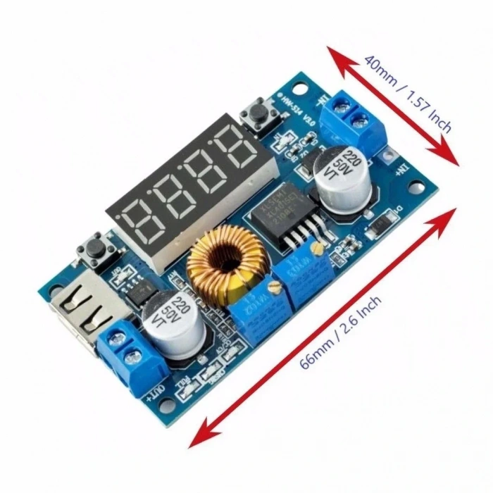 XL4015 75W 5A DC-DC Voltmetre Ekranlı (4Digits) Voltaj Düşürücü Modül