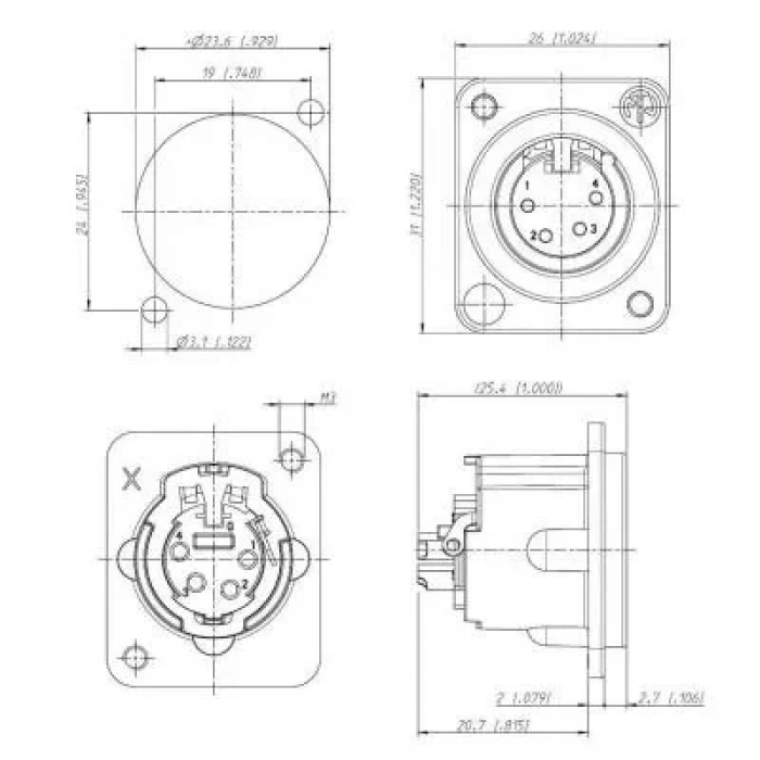 XLR Konnektör Panel Tipi Dişi - 3 Pin