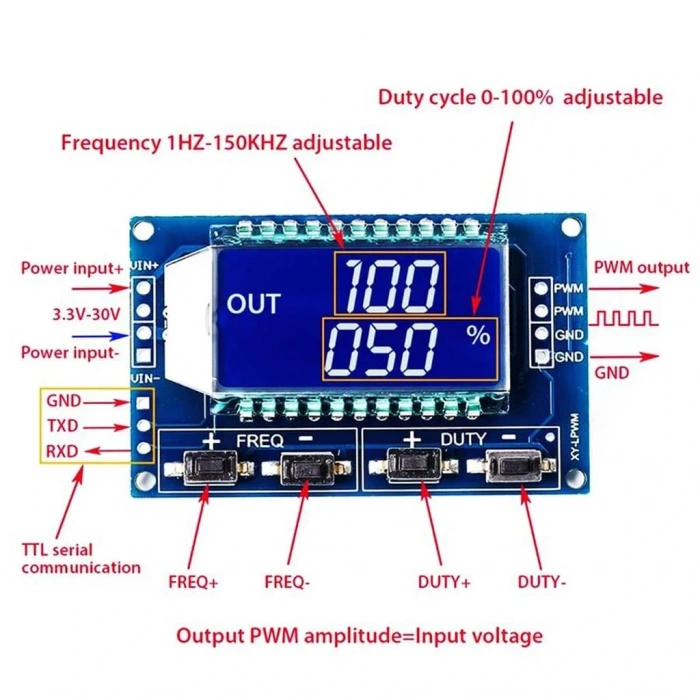 XY-LPWM LCD Ekranlı Sinyal Jenaratör Modülü Kare Dalga Üretici 1Hz-150Khz