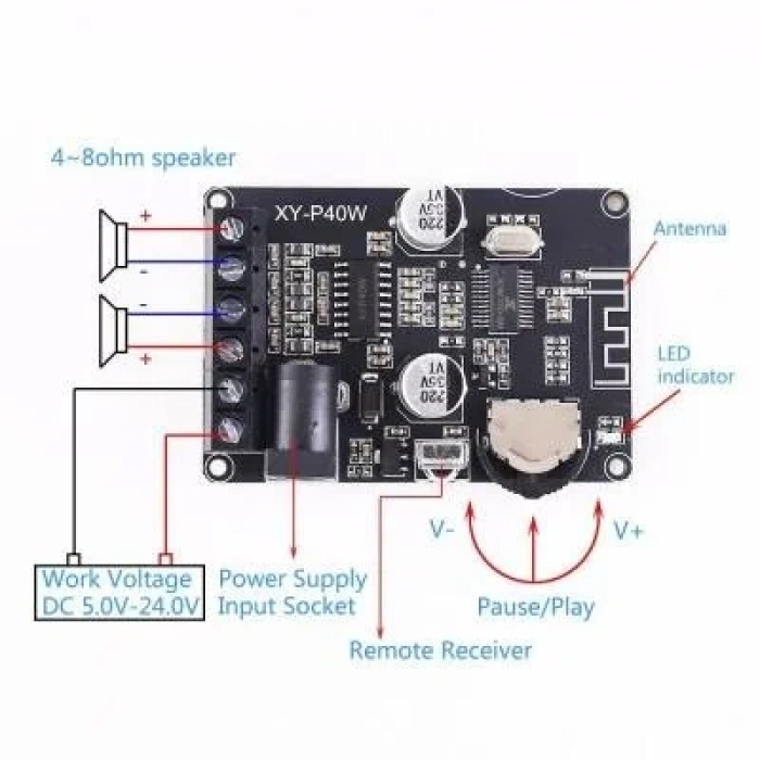 XY-P40W Bluetooth Amfi Modülü Amplifikatör Devresi