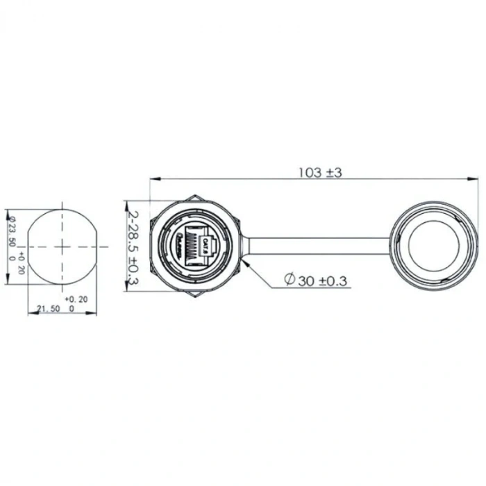 YM-20-J/RJ45/213/SX-42-101 Su Geçirmez Ethernet Konnektörü - Dişi