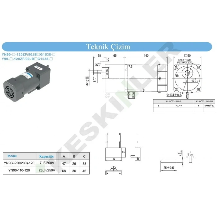 YN90-120 220V 120W 435RPM AC Motor