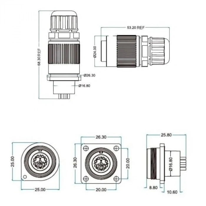 YW-16-C03PE-03-001 3-Pin Su Geçirmez Konnektör - Erkek