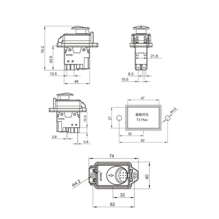 ZCD-02D 5-Pin Elektromanyetik Switch